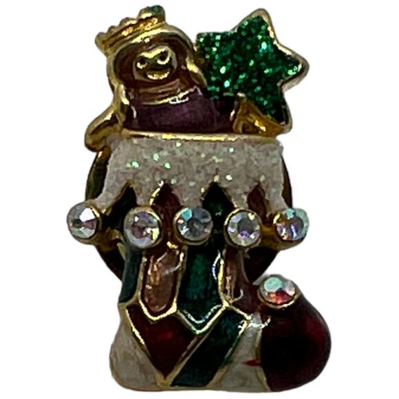 90s Glitter Stocking Christmas Pin, Good Condition, 0.5" x 0.75" - Picture 2 of 6